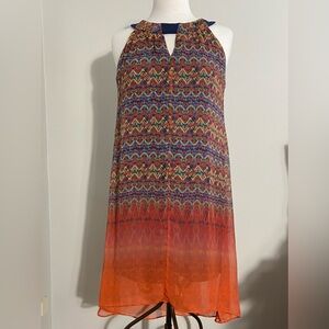 NEW Kaleidoscope Print Halter Midi Length Dress Navy Blue Orange Multicolor 6